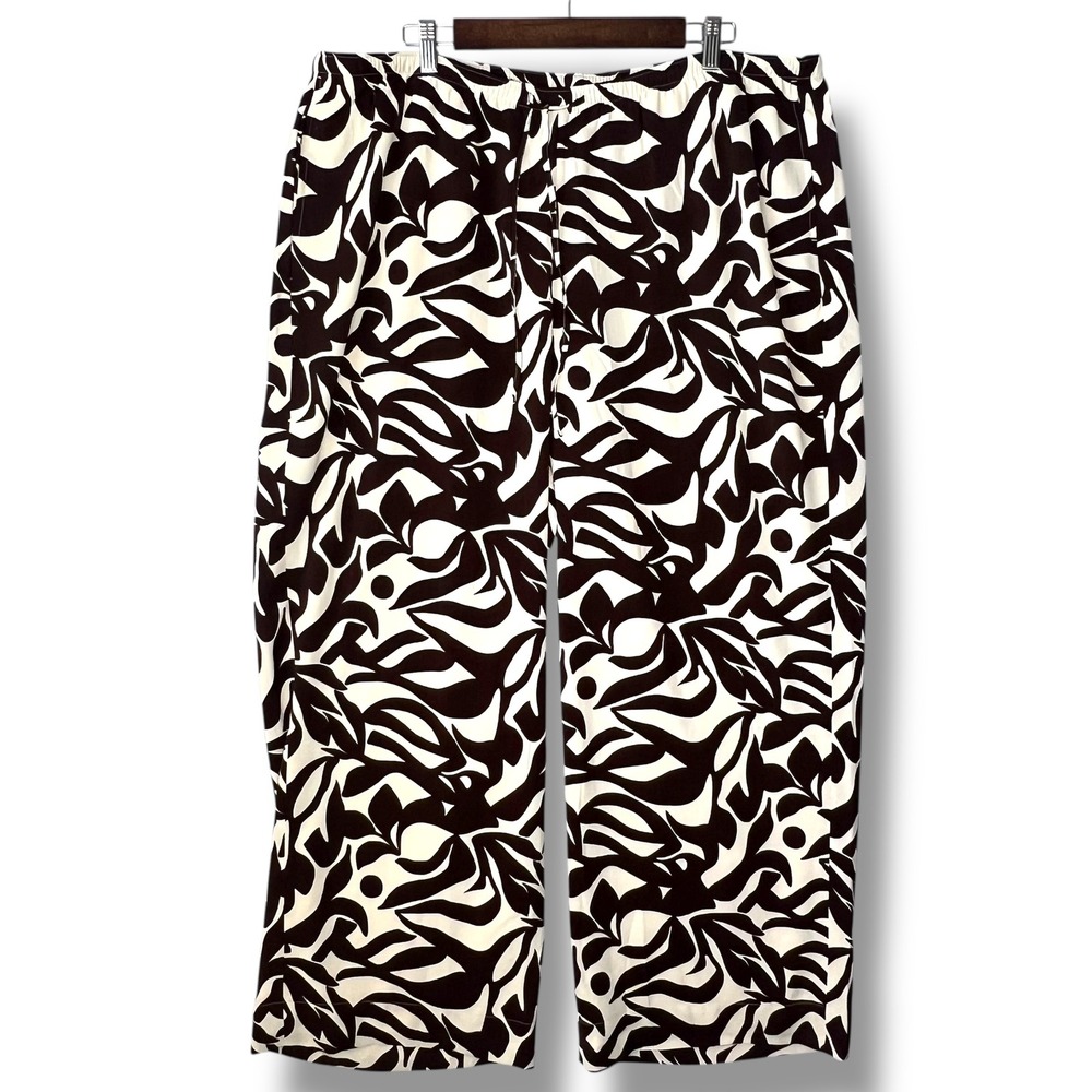 Abercrombie & Fitch Drapey Resort Pant‎ XL Wide Leg Pull-On Brown Cream Abstract